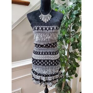 Timing Women's Black & Gray 100% Rayon Off The Shoulder Knee Length Dress Medium